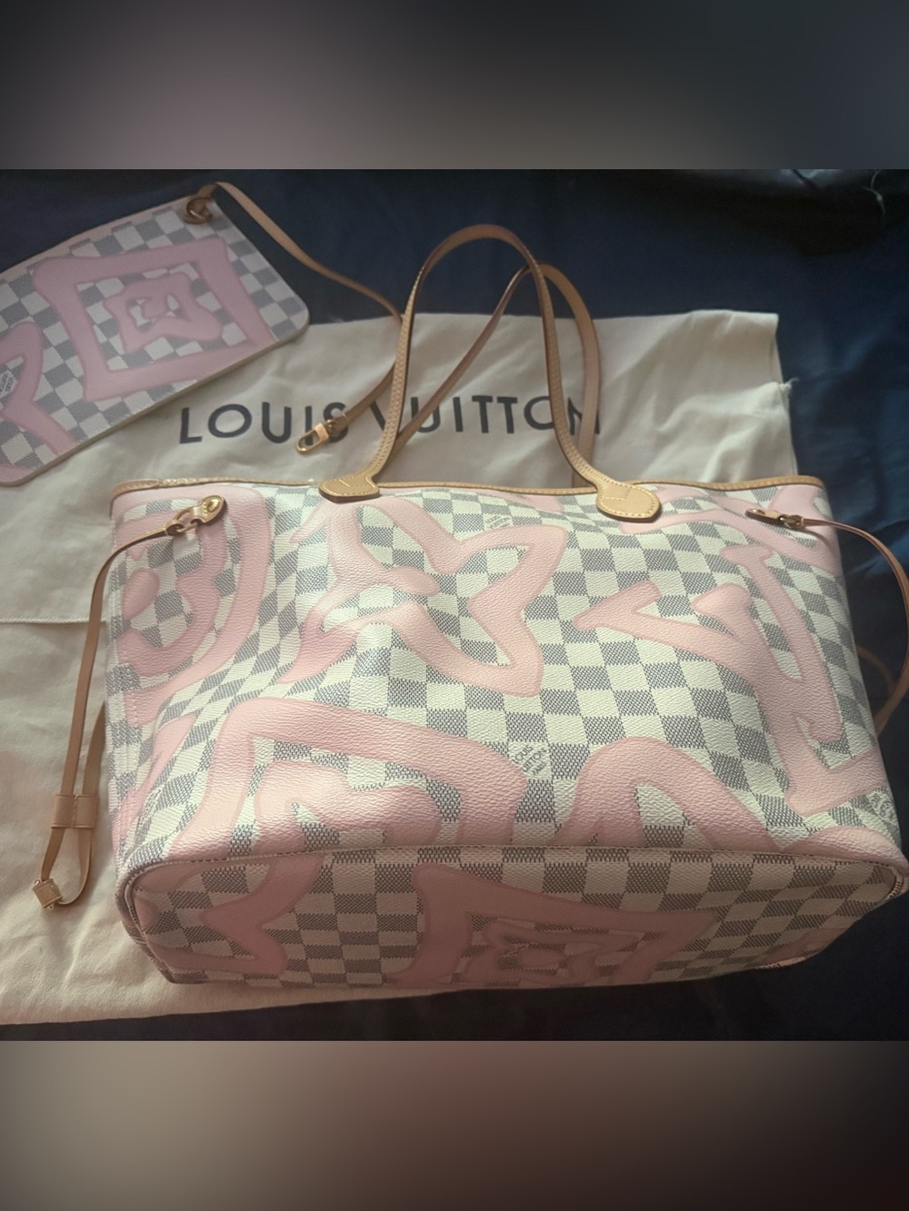 Authentic limited edition Louis Vuitton Damier Azur MM Neverfull bag